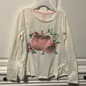 Isaac Mizrahi New Girls Size 10/12 Ivory Long-sleeved Sequence Pumpkins Top